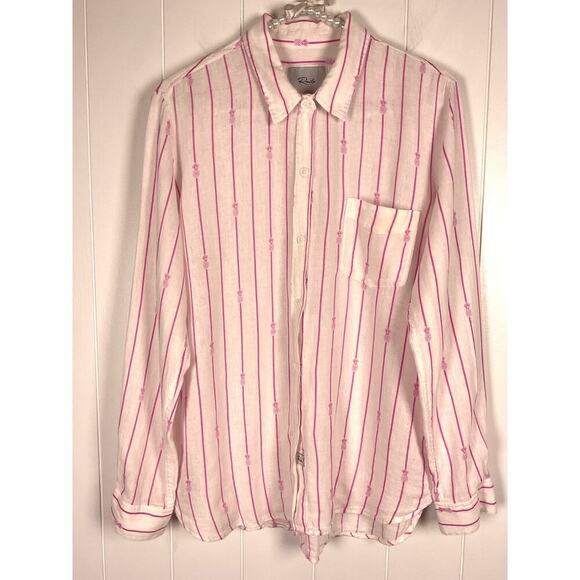 Rails Charli Pink Stripped Linen/Cotton Blend Button Down Blouse with Pinapples - Picture 3 of 12